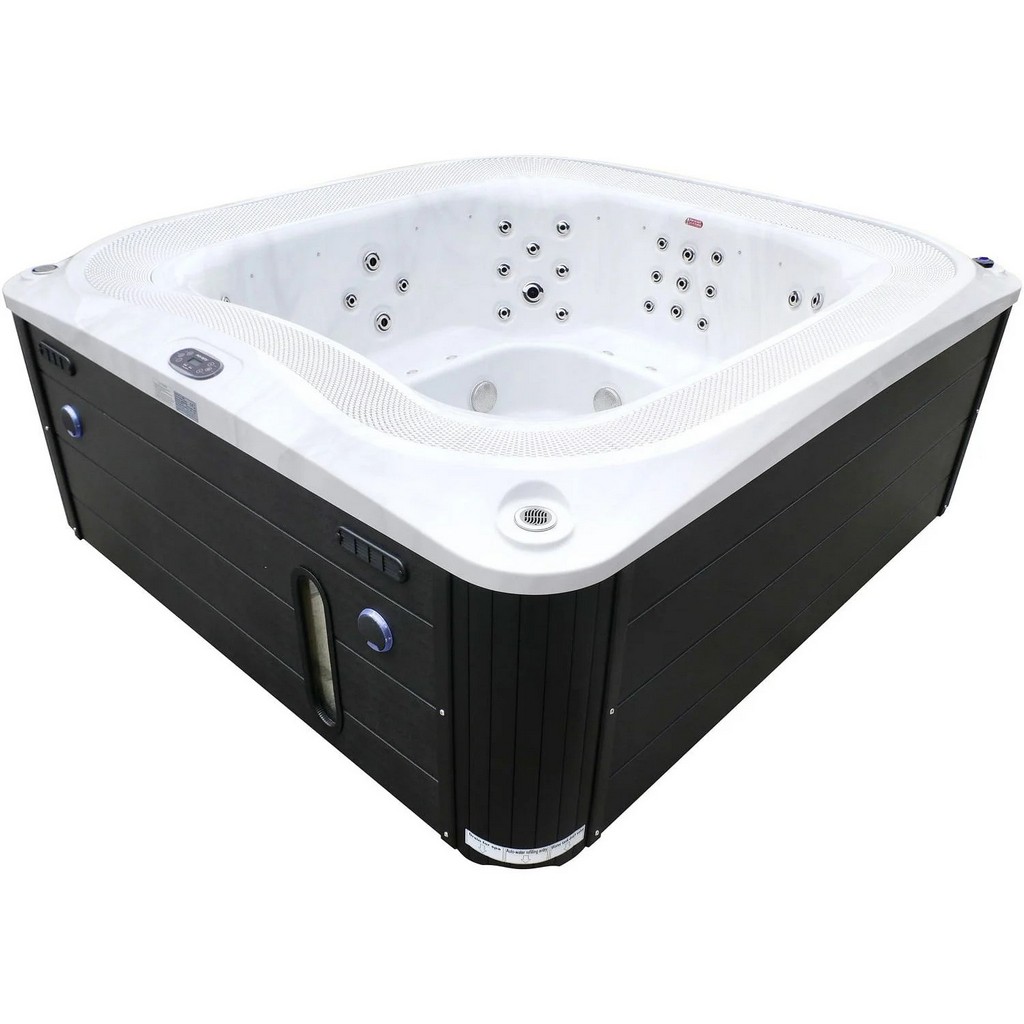 Переливний SPA-басейн Aquajoy Serenity 250х230х96 сріблясто-білий мармур чорний корпус